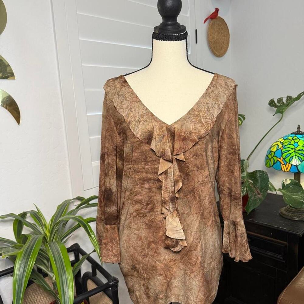 Vintage y2k boho romantic fairycore cottagecore ruffle bell sleeve flowy blouse - Picture 2 of 8